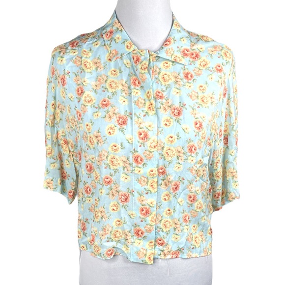Philosophy Floral Print Crop Top Blouse Blue Pink Yellow Size XSmall - Picture 9 of 9